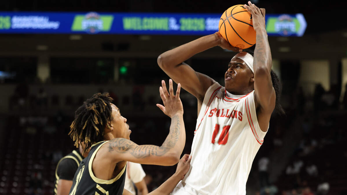 Treven Raymon (10) of South Pointe puts up a shot during South Pointe’s game against North Augusta in the SCHSL Class 4A Boys State Final at Colonial Life Arena in Columbia on Saturday, March 7, 2026.