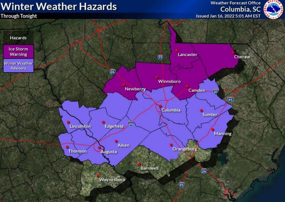 A winter storm is affecting South Carolina, according to the National Weather Service.