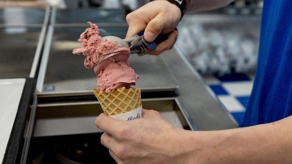 Ice cream being scooped at Handel’s Homemade Ice Cream.