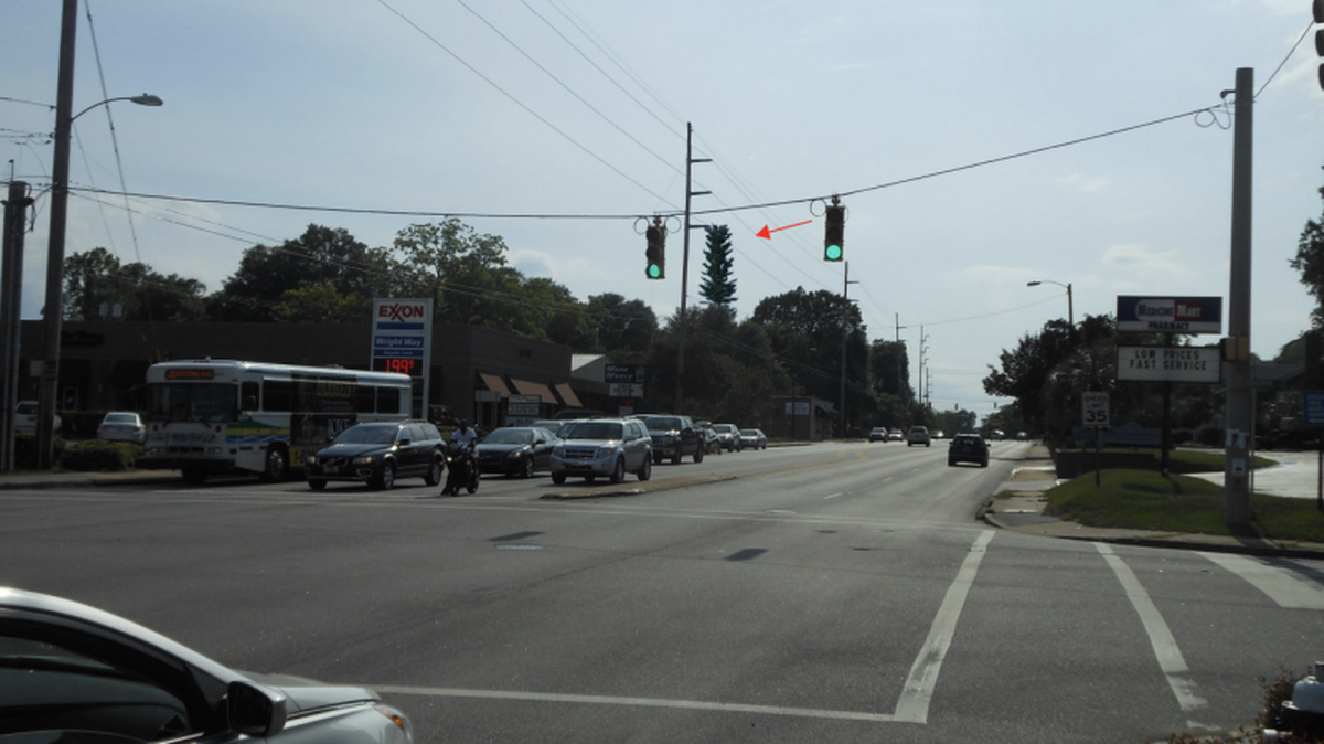 A 100-foot cell tower, made to look like a pine tree, is being proposed for the 3600 block of Rosewood Drive, and will be considered by Columbia’s zoning board this week. In this simulation from the zoning board packet, the arrow is pointing to how the tower would look from the intersection of Rosewood and South Kilbourne.