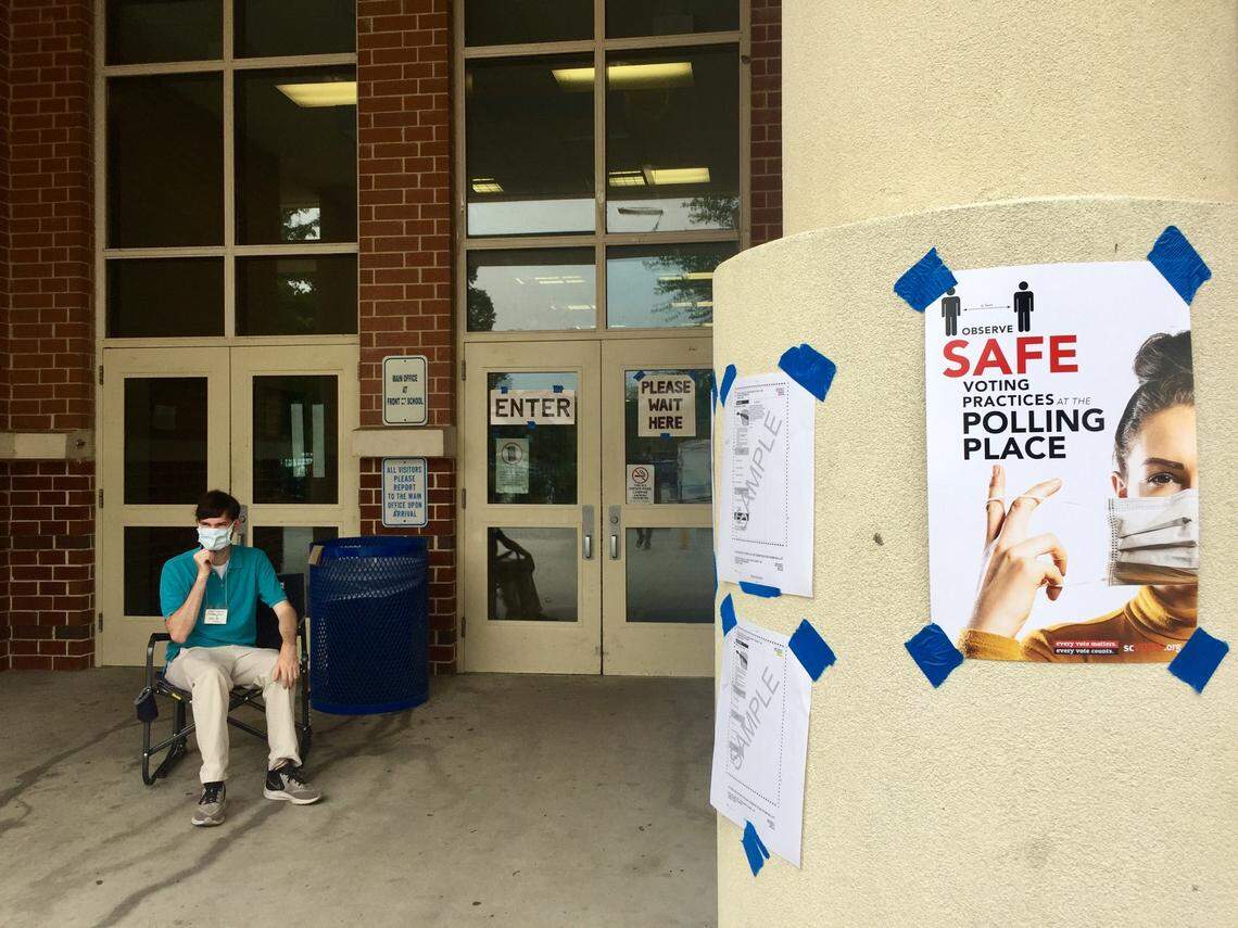 Signs outside of Dreher High School in Columbia remind voters of safe procedures during Tuesday’s primary election.