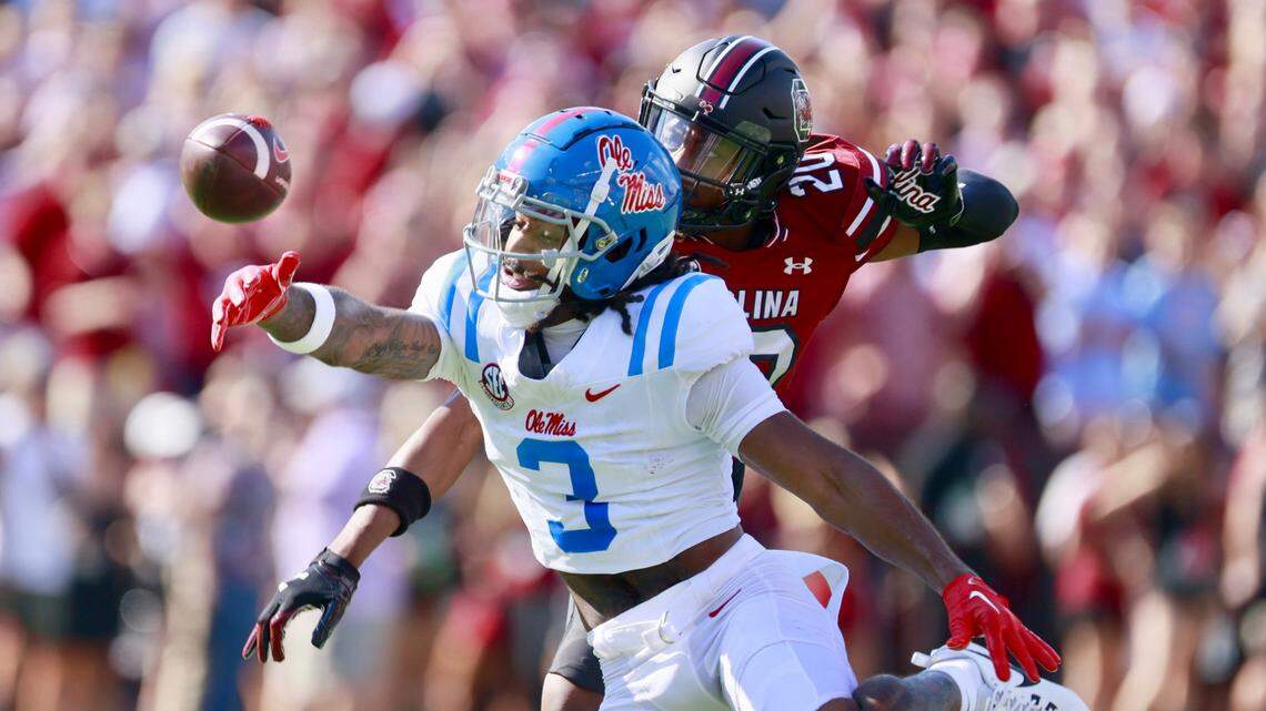 South Carolina’s Judge Collier breaks up a pass intended for Ole Miss’ Juice Wells on Saturday at Williams-Brice Stadium.