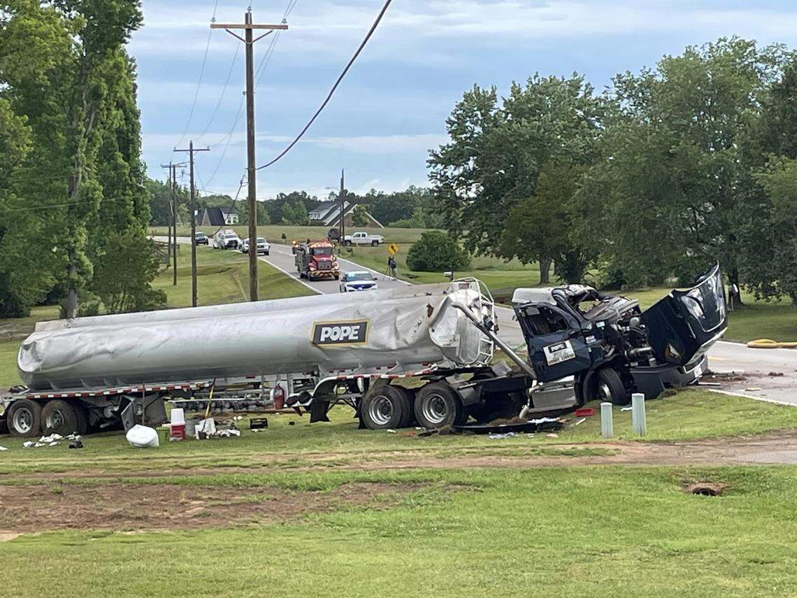A tanker carrying 7,000 gallons of petroleum product crashed on a Midlands road.