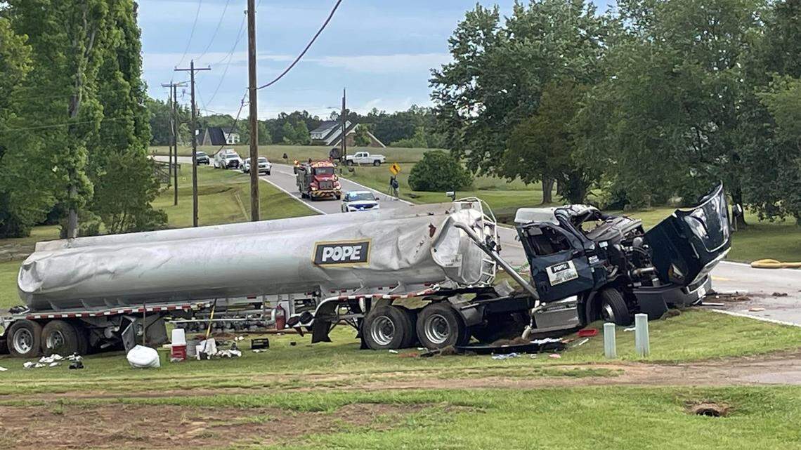 A tanker carrying 7,000 gallons of petroleum product crashed on a Midlands road.