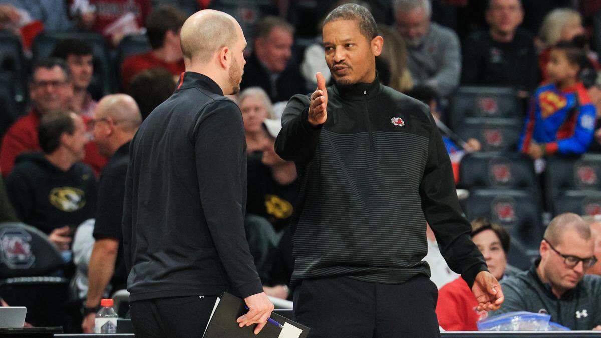 South Carolina head men’s basketball coach Lamont Paris (right) during the game against Missouri at Colonial Life Arena in Columbia, South Carolin,a on Saturday, February 7, 2026.