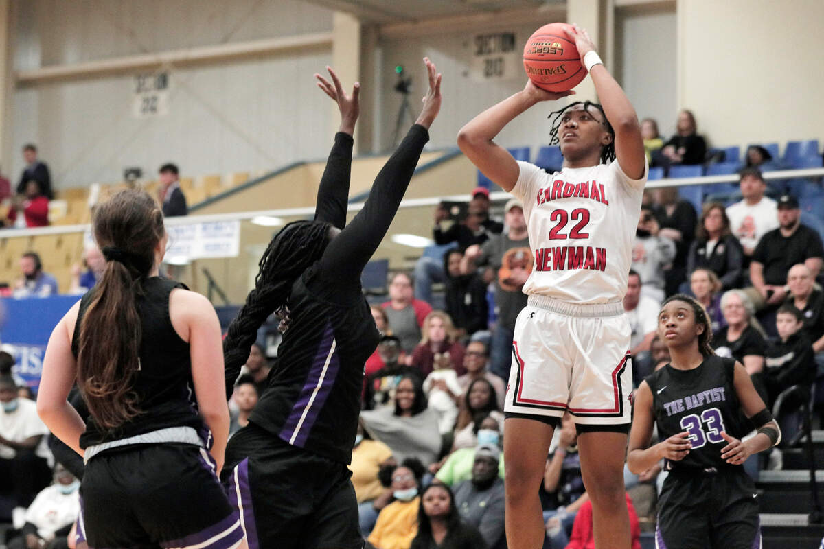 Cardinal Newman’s Ashlyn Watkins 22 plays First Baptist in the SCISA tournament at the Sumter Civic Center on Saturday, February 26, 2022.