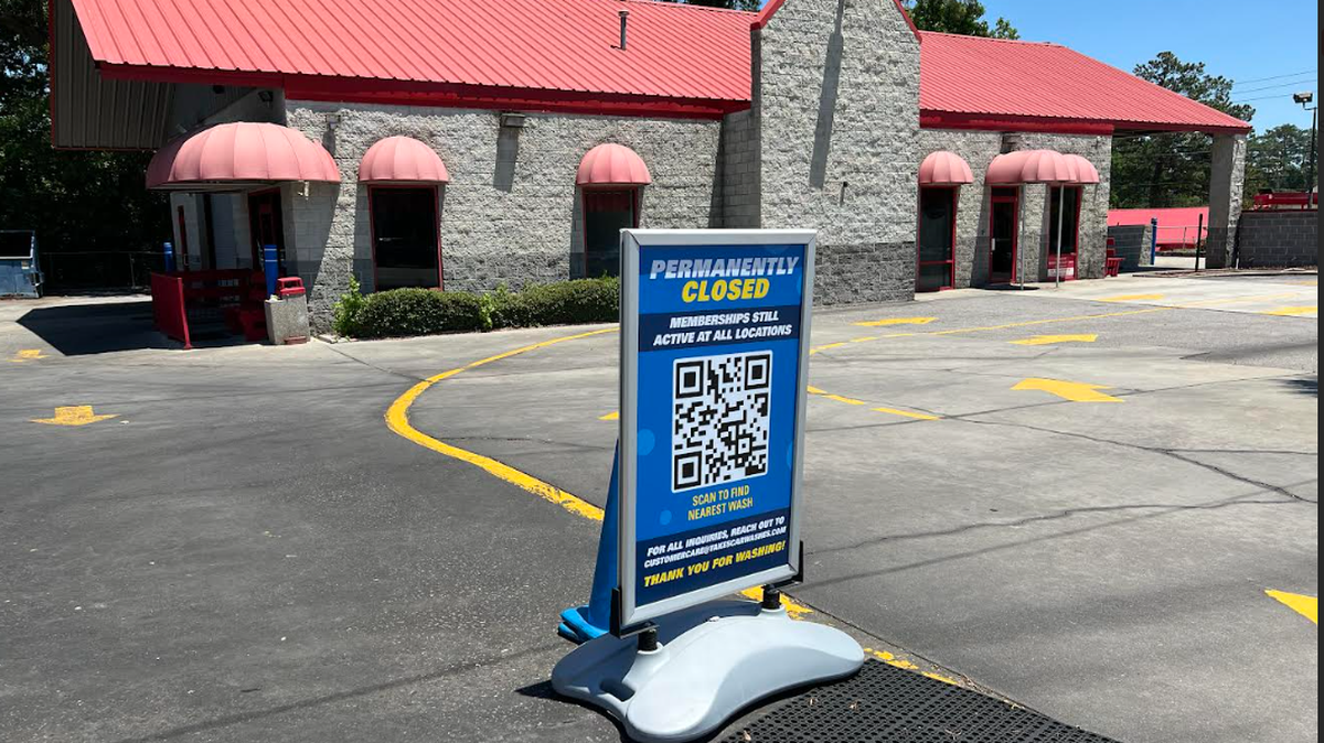 A sign at the car wash at 4741 Forest Drive in Forest Acres near Columbia says it is permanently closed.