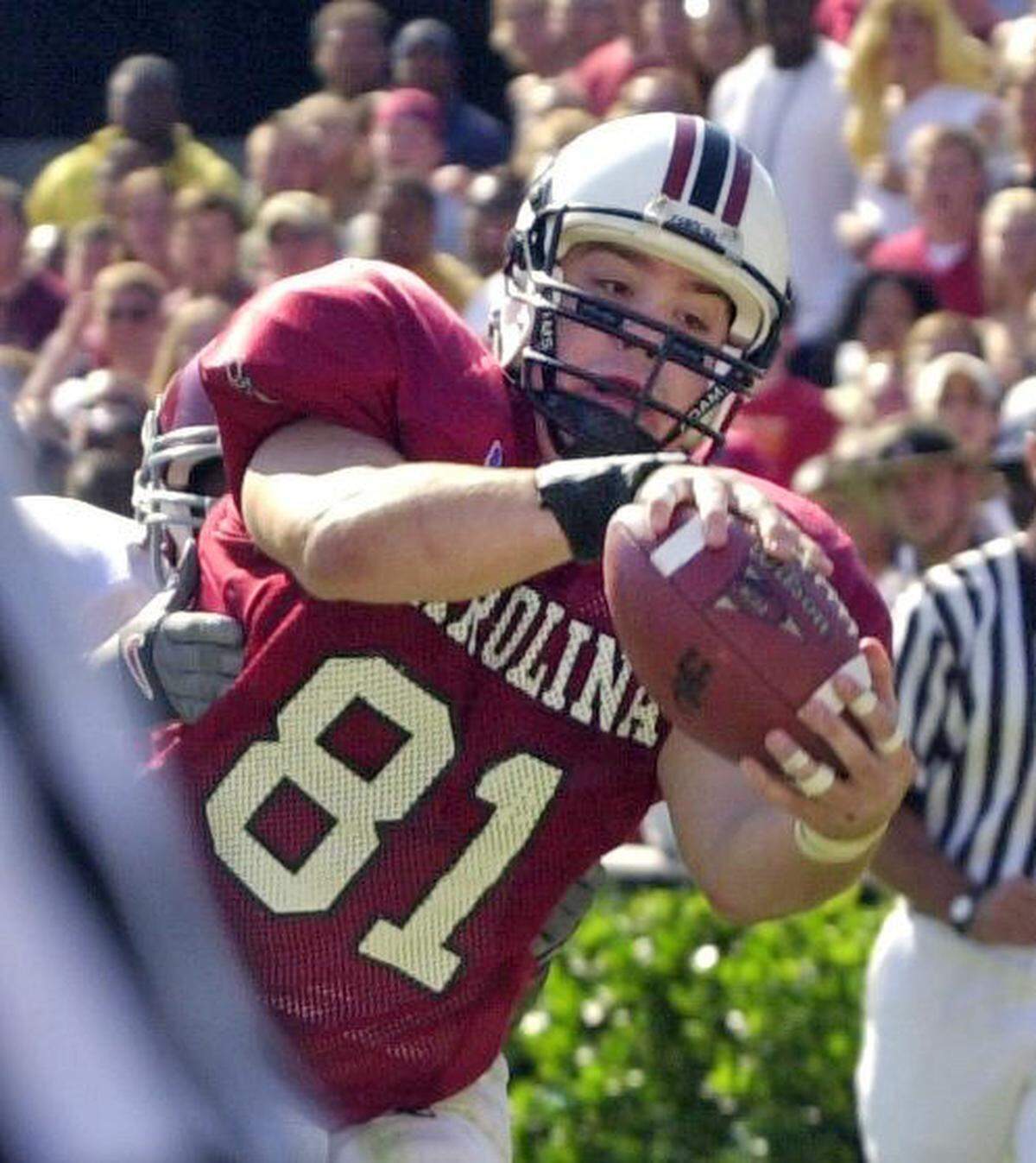 From Sept. 29, 2001: South Carolina tight end Rod Trafford hauls in the game-winning catch from quarterback Phil Petty against Alabama at Williams-Brice Stadium.