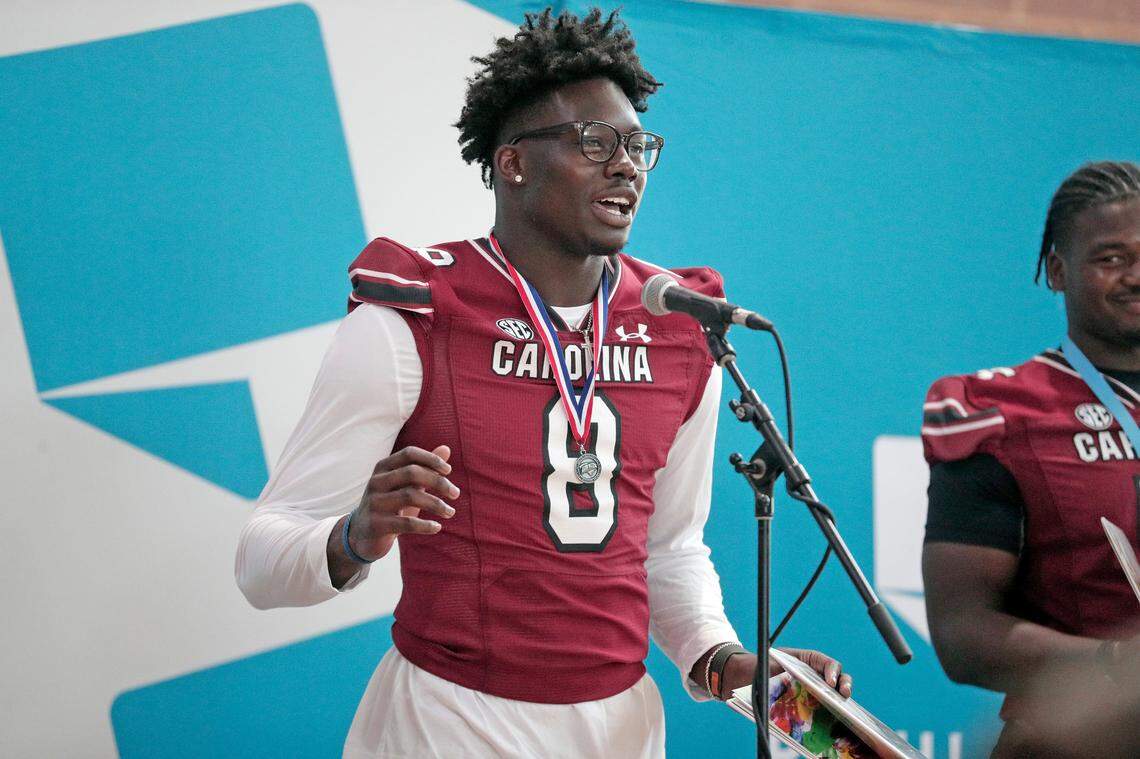 Nyck Harbor and the University of South Carolina football team freshmen took part in the annual Pigskin Poets reading event Friday, July 21, 2023 at the Drew Wellness Center in Columbia.