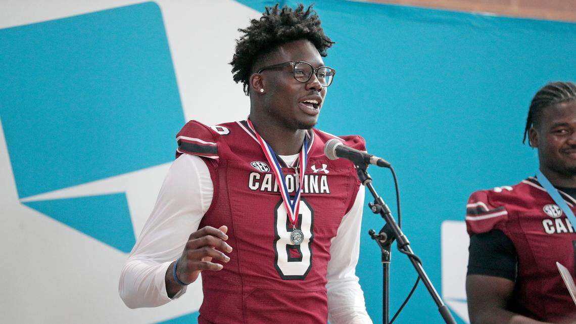 Nyck Harbor and the University of South Carolina football team freshmen took part in the annual Pigskin Poets reading event Friday, July 21, 2023 at the Drew Wellness Center in Columbia.