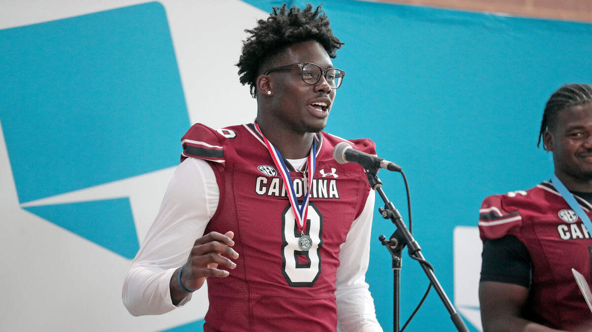 Nyck Harbor and the University of South Carolina football team freshmen took part in the annual Pigskin Poets reading event Friday, July 21, 2023 at the Drew Wellness Center in Columbia.