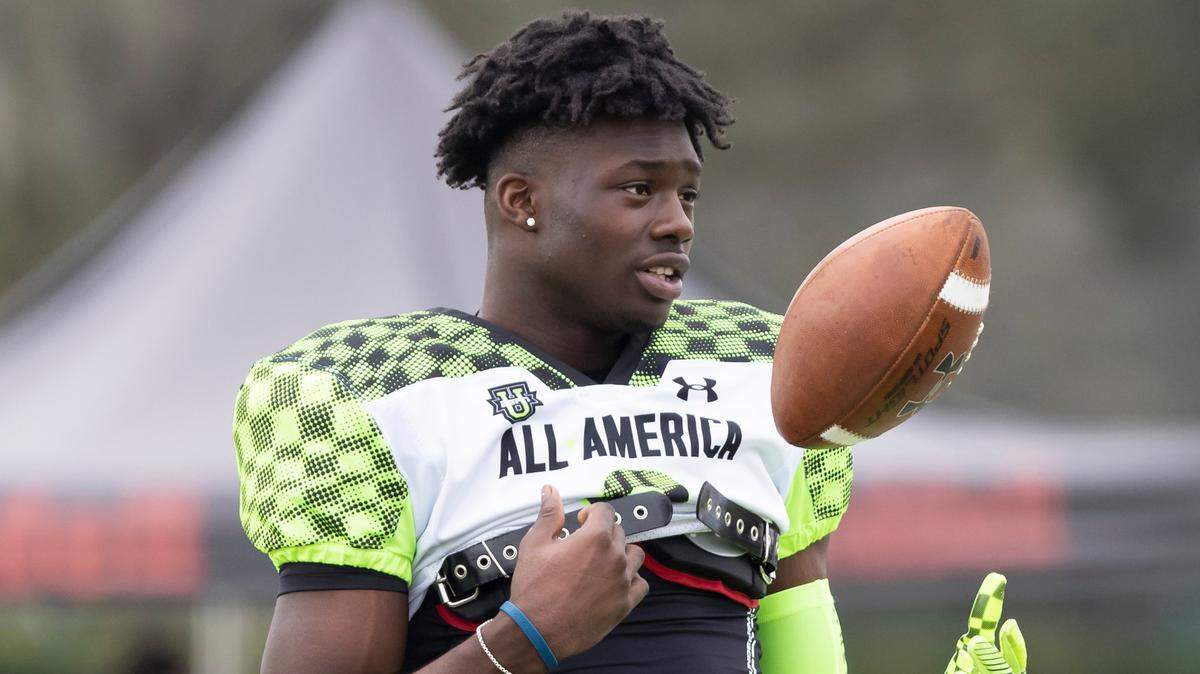 Nyckoles Harbor (8), who is playing in the 2023 Under Armour Next All-America Football Game, practices at the ESPN Wild World of Sports in Kissimmee, FL on Sunday, Jan. 1, 2023.