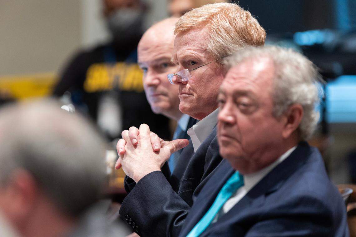 Alex Murdaugh listens to testimony about his car’s movements on the night of his wife and son’s murder during his trial for murder at the Colleton County Courthouse on Friday, Feb. 17, 2023. Joshua Boucher/The State/Pool