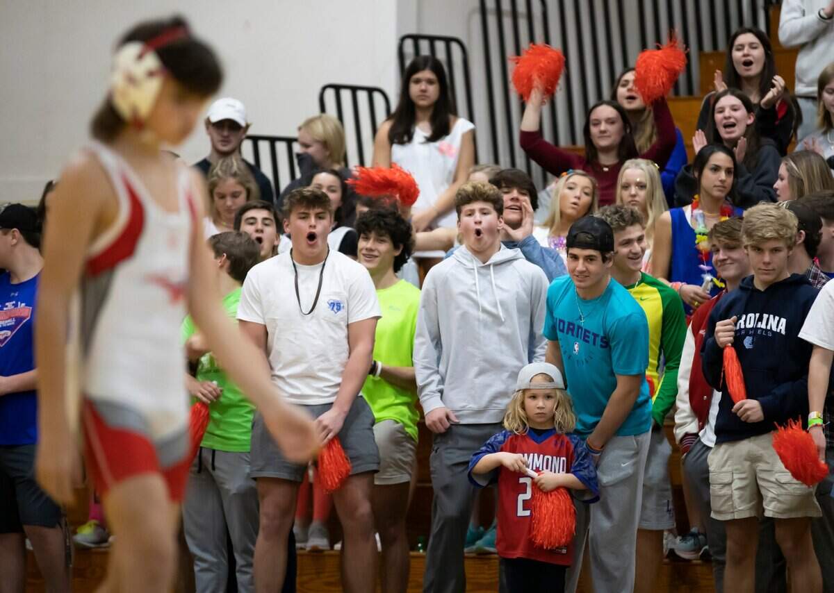 Fans cheer on the Hammond School in the SCISA 2022 Duals State Wrestling Tournament at Ben Lippen on Saturday, February 5, 2022.