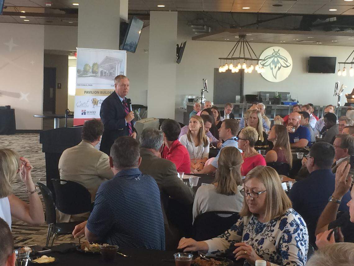 U.S. Sen. Lindsey Graham, R-S.C., tells South Carolina home builders an ongoing trade war and tariffs with China will “cause some pain,” during a meeting of the Building Industry Association of Central South Carolina in Columbia.