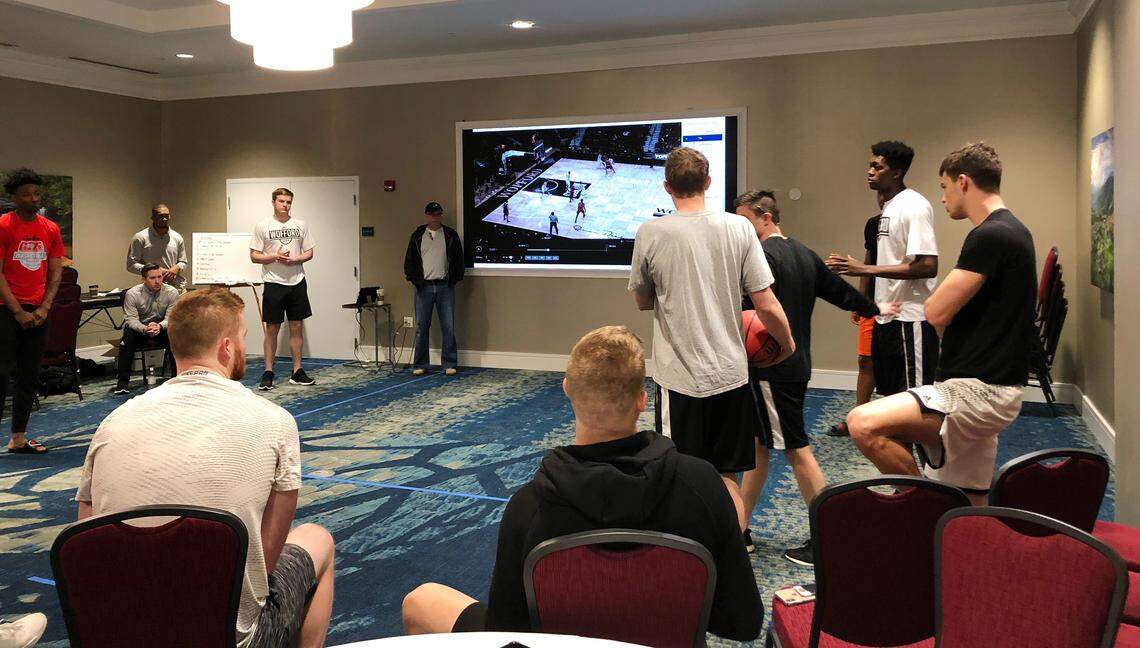 Wofford basketball’s scout team puts in work in an Asheville hotel ballroom ahead of the Southern Conference Tournament.