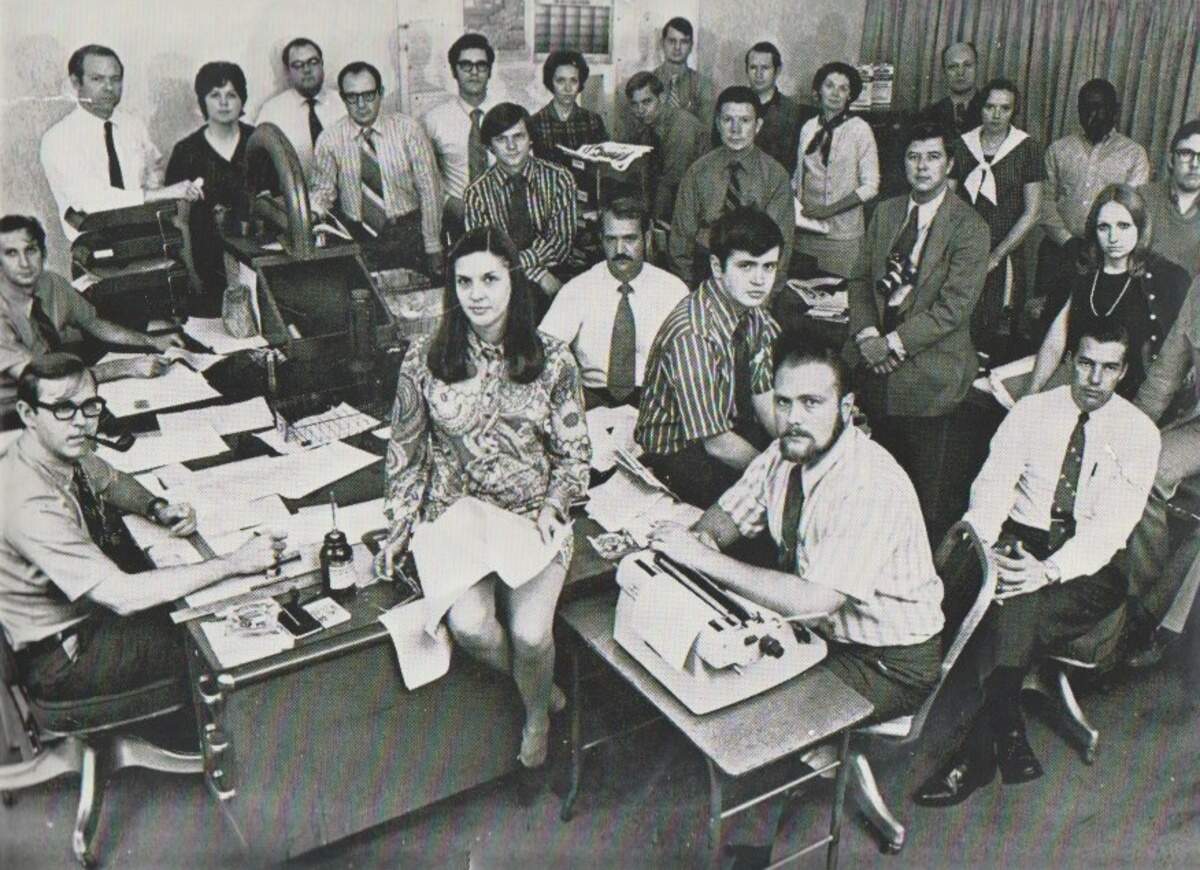 Some of The State’s reporters about 1970 with Sam McCuen (third from the left against the back wall).