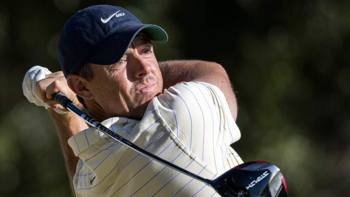 Rory McIlroy, of Northern Ireland, watches his drive off the 12th tee during the third round of the CJ Cup golf tournament Saturday, Oct. 22, 2022, in Ridgeland, S.C. (AP Photo/Stephen B. Morton)