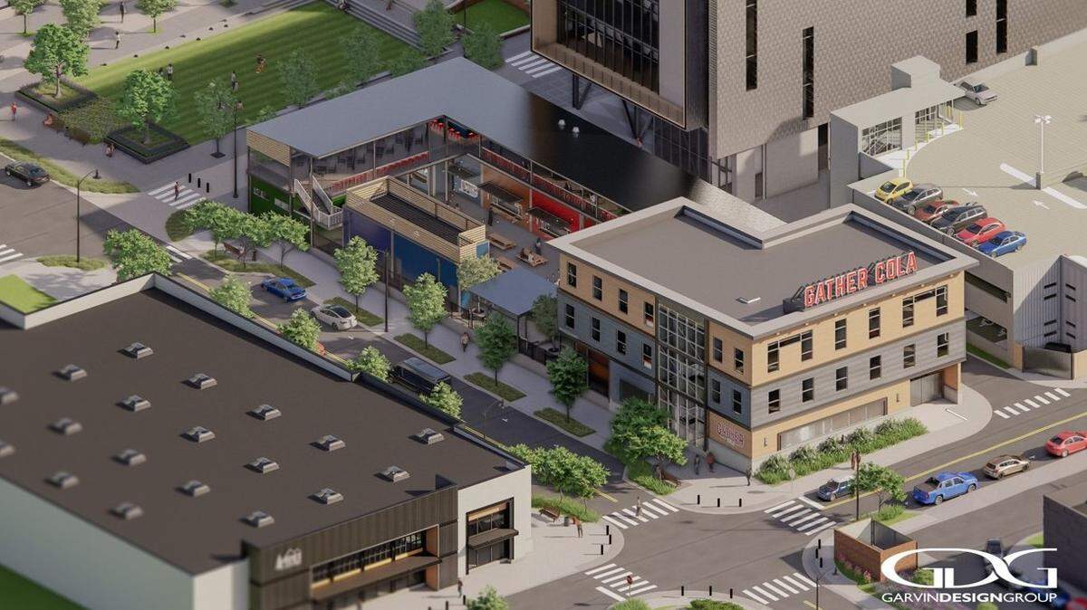 GATHER COLA, shown here in a rendering, is a food hall and retail hub set for the BullStreet District in Columbia.