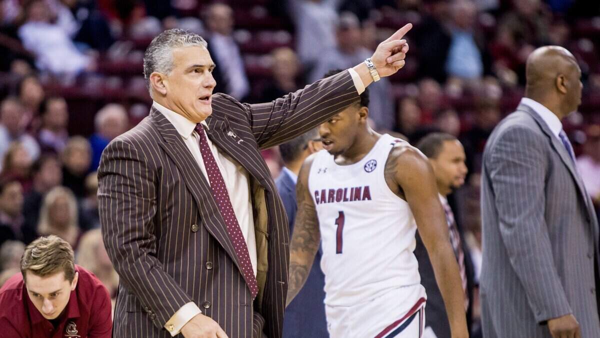 South Carolina Gamecocks head coach Frank Martin directs his team against the Boston University Terriers.