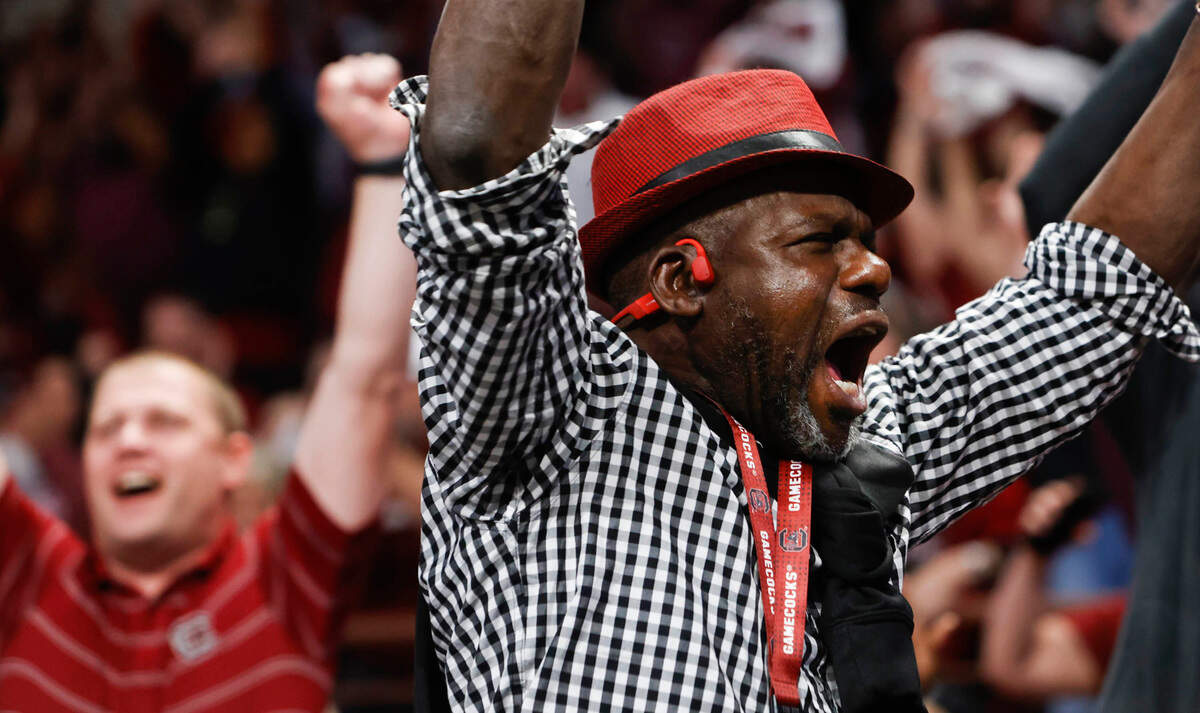 University of South Carolina fans celebrate as the Gamecocks play the Miami Hurricanes during the second round of the NCAA Regional tournament on Sunday, March 20, 2022 at the Colonial Life Arena.