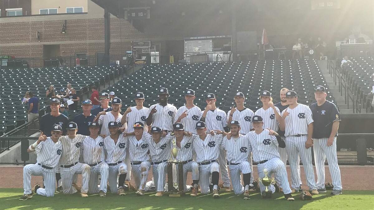 The Chapin/Newberry American Legion baseball team celebrates winning the state championship Friday at Spirit Communications Park.