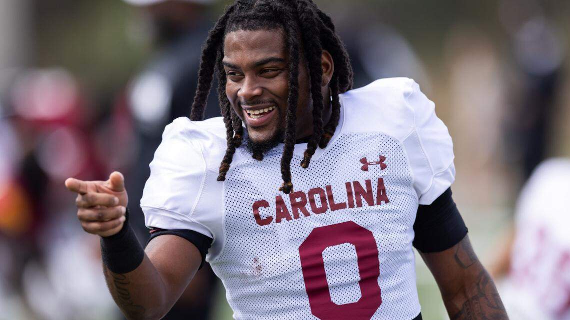 South Carolina running back Juju McDowell (0) laughs during practice for the Citrus Bowl at Celebration High School in Celebration, Florida on Friday. Oscar Adaway or McDowell will start in the bowl game, according to South Carolina’s updated depth chart. 