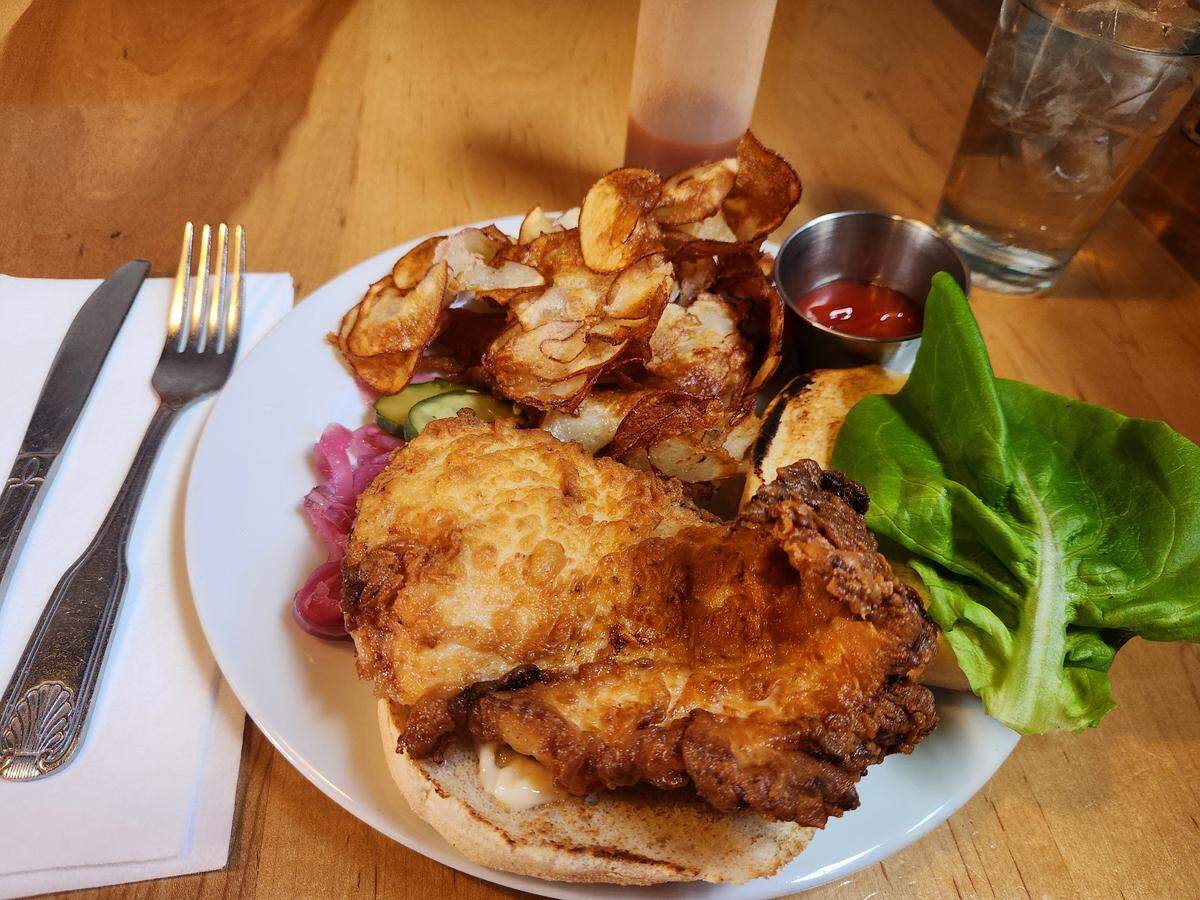 A fried chicken sandwich from The War Mouth in Columbia, SC.