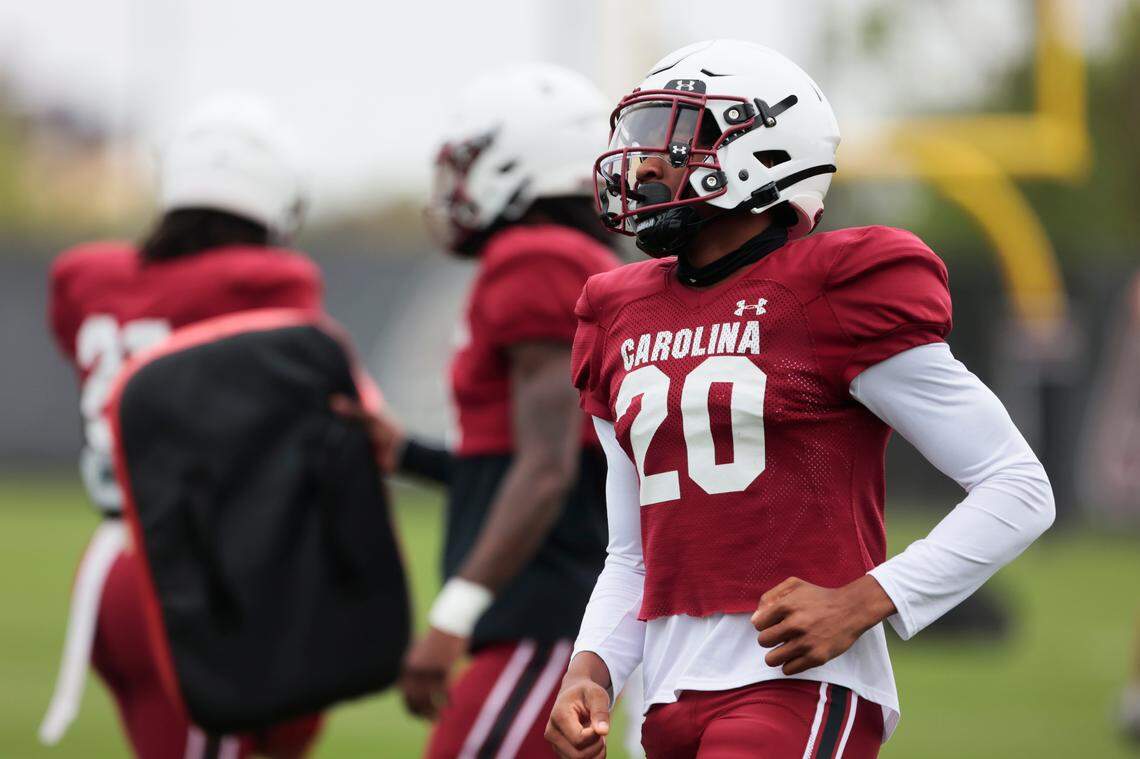 South Carolina’s Judge Collier practices football on Thursday, March 28, 2024.