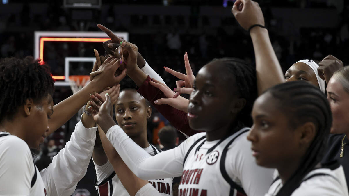 The Gamecocks huddle after their women's basketball game against Vanderbilt at Colonial Life Arena on Sunday, Jan. 25, 2026.