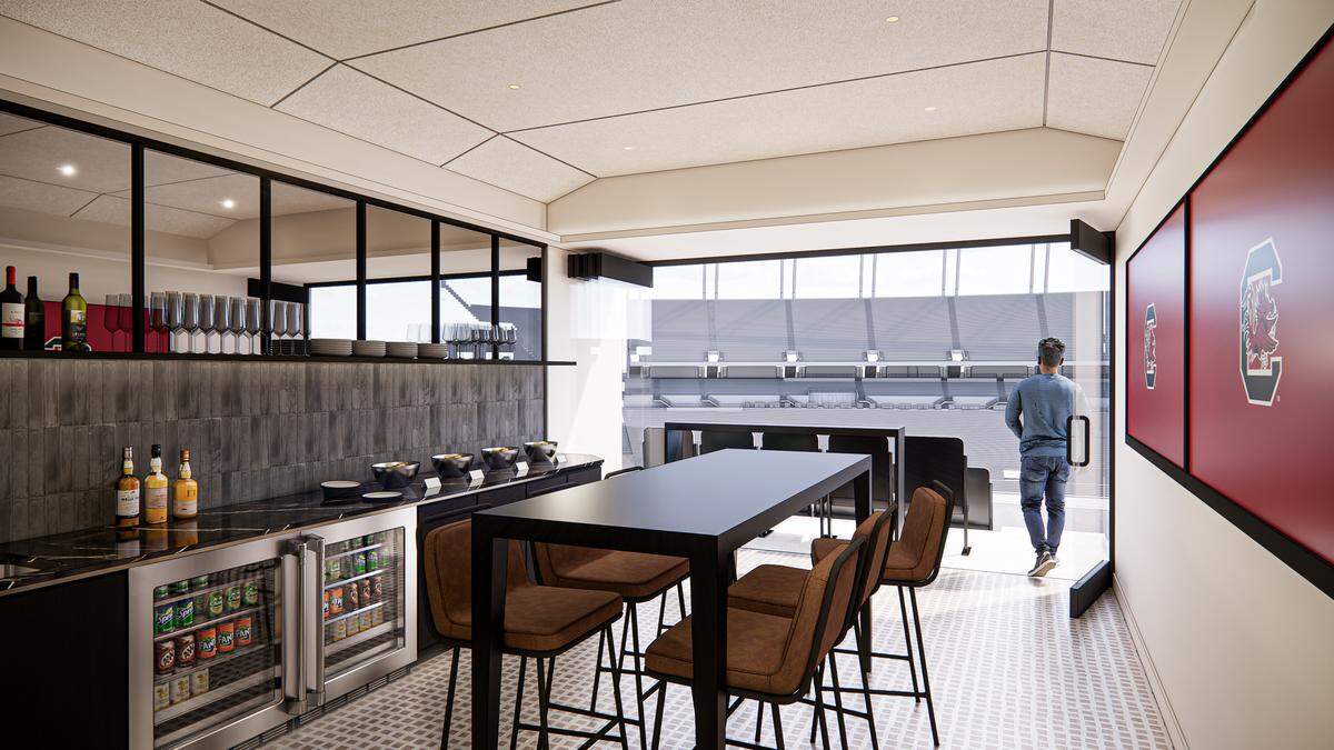 Rendering of what a 200 level suite could look like at Williams-Brice Stadium.