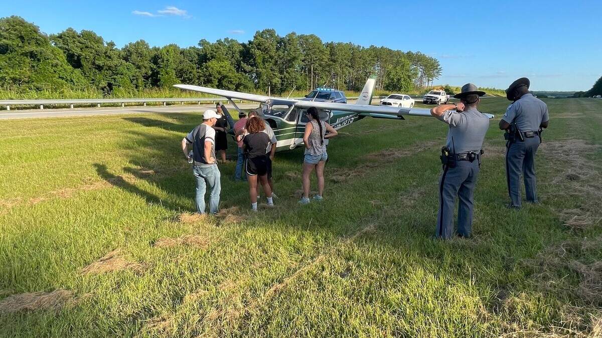 A small plane landed in the median on Interstate 77 near mile marker 36 in Fairfield County on Thursday, June 20, 2024.