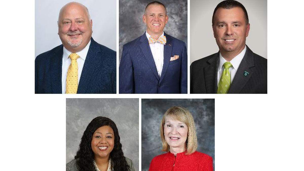 From top left, Heath Branham, Lucas Clamp, Ron Gardner, Nakia Hardy and Gerrita Postlewait are the candidates for the Lexington 1 superintendent job.