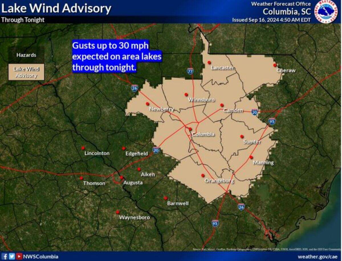 Severe weather is forecast to affect South Carolina.
