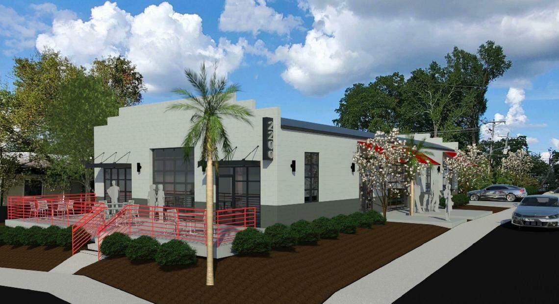 The rendering shows what the former Freeze Automotive building at 2200 Sumter St. in Columbia, SC will look like. The Cottontown development is available for lease for retailers or a restaurant, according to developer Karen Yip.