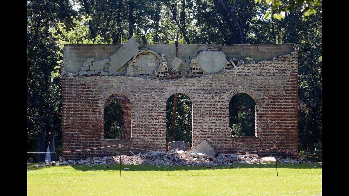 This is what remained over the once grand chapel entrance after the arch at the top mysteriously collapsed in 2020.