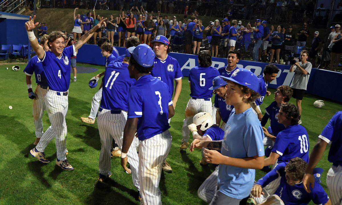 Airport High School’s baseball team celebrates its Class 4A state championship series win over Seneca High on May 31, 2025.
