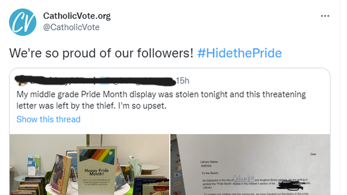 The non-profit political advocacy group Catholic Vote launched a campaign earlier this year to remove LGBTQ children’s books from public libraries.