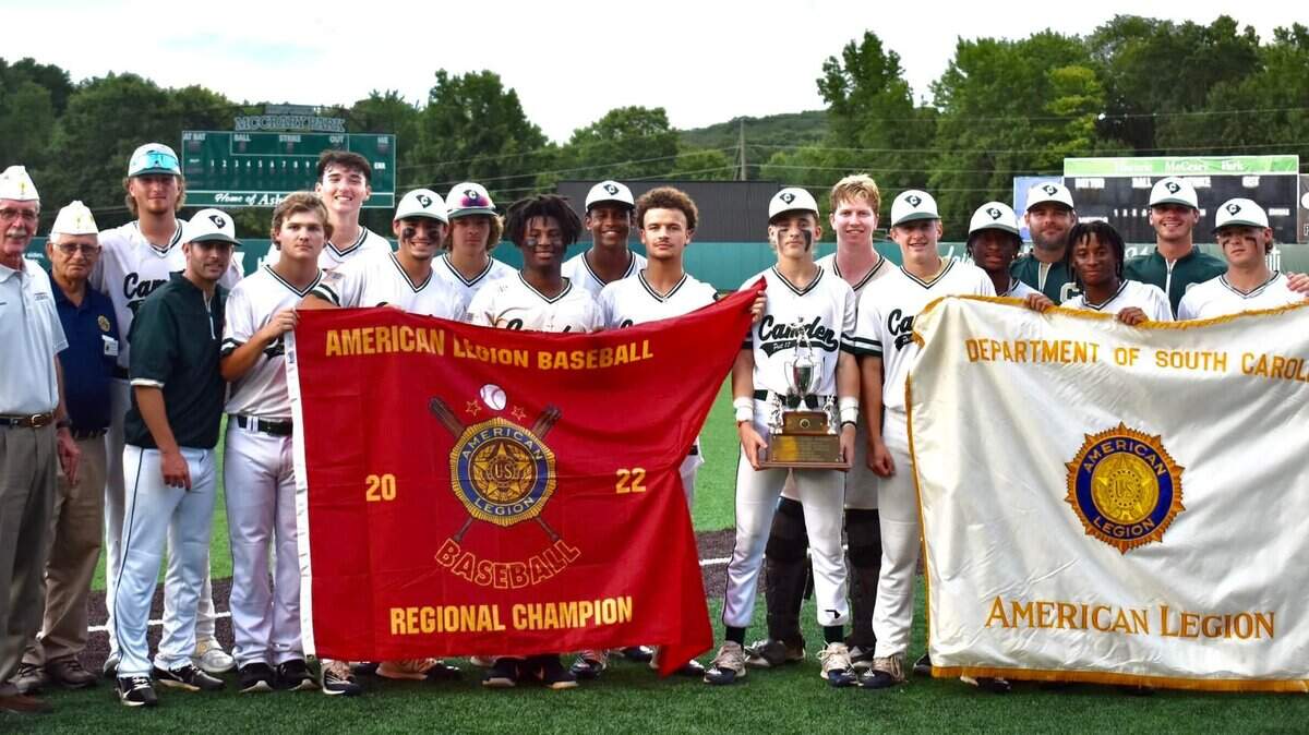 Camden Post 17 celebrates winning the 2022 Southeast Regional championship on Aug. 7 in Asheboro, NC.