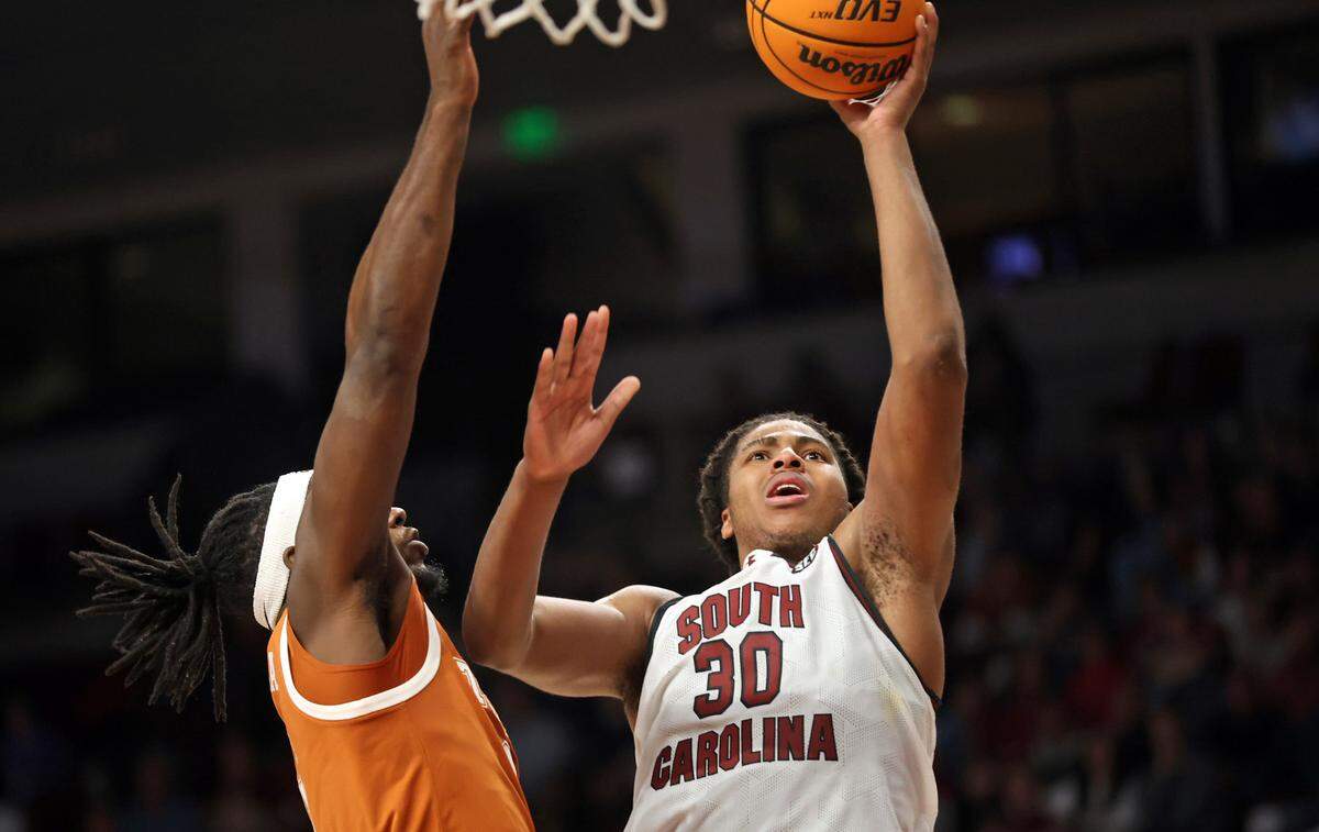 South Carolina’s Collin-Murray Boyles on Saturday in the Gamecocks’ game against Texas at Colonial Life Arena.