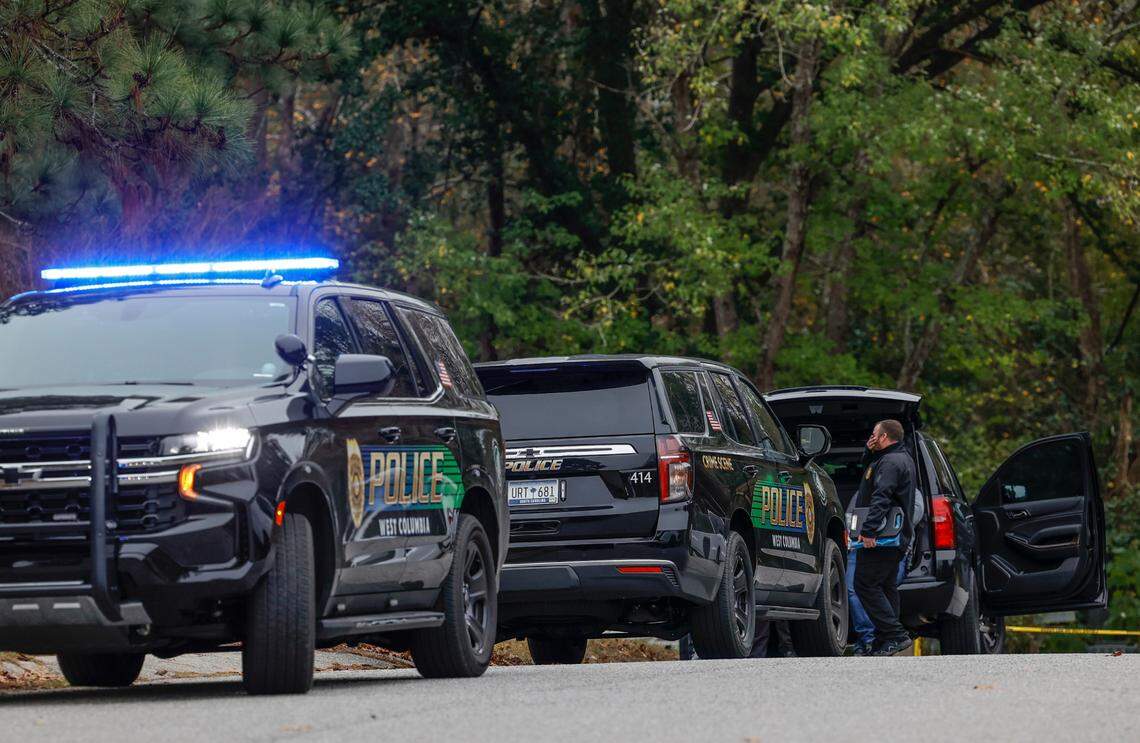 West Columbia Police stage an an area on the 300 block of Westate Drive.