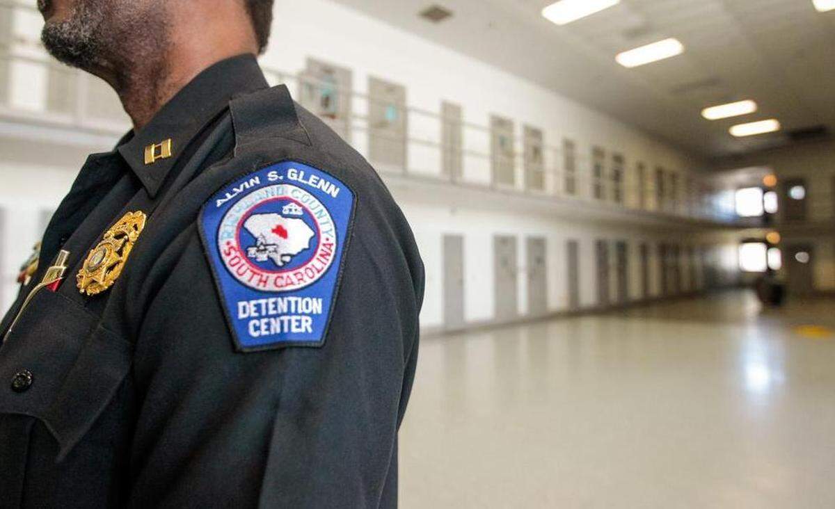 The seal and badge of a jailer inside Alvin S. Glenn Detention Center in Richland County. Stock image