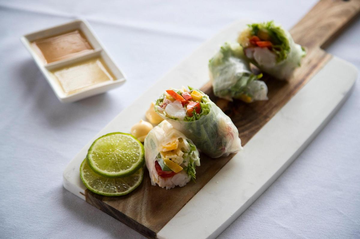 A lobster roll with apple and bell pepper at M Grille on Friday, March 26, 2021. The restaurant features a fusion of Asian cuisines.