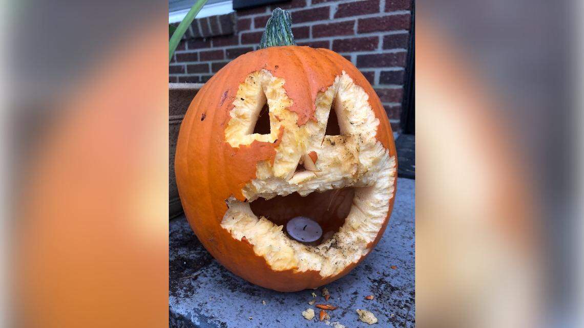John Codega’s family jack-o’-lantern fell victim to the Rosewood face-eating squirrels.