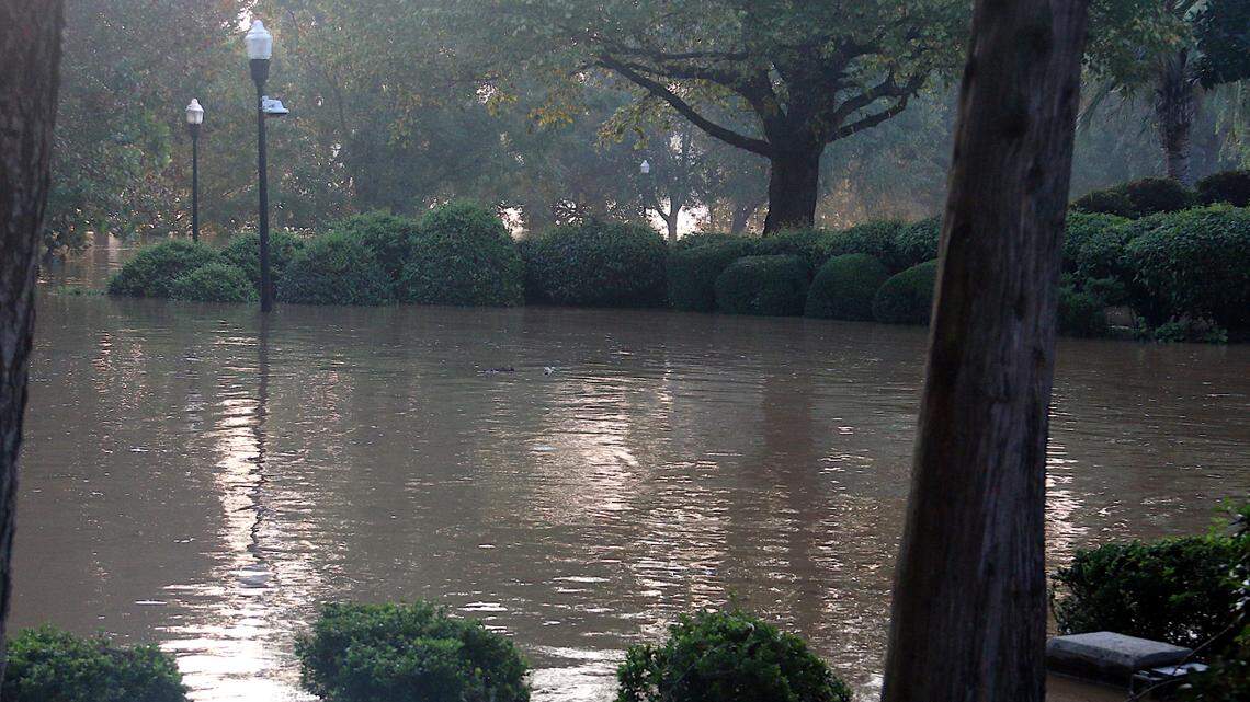 The West Columbia Riverwalk Amphitheater was underwater the morning of Sept. 30, 2024, as the Congaree River exceeded 30 feet following Hurricane Helene.