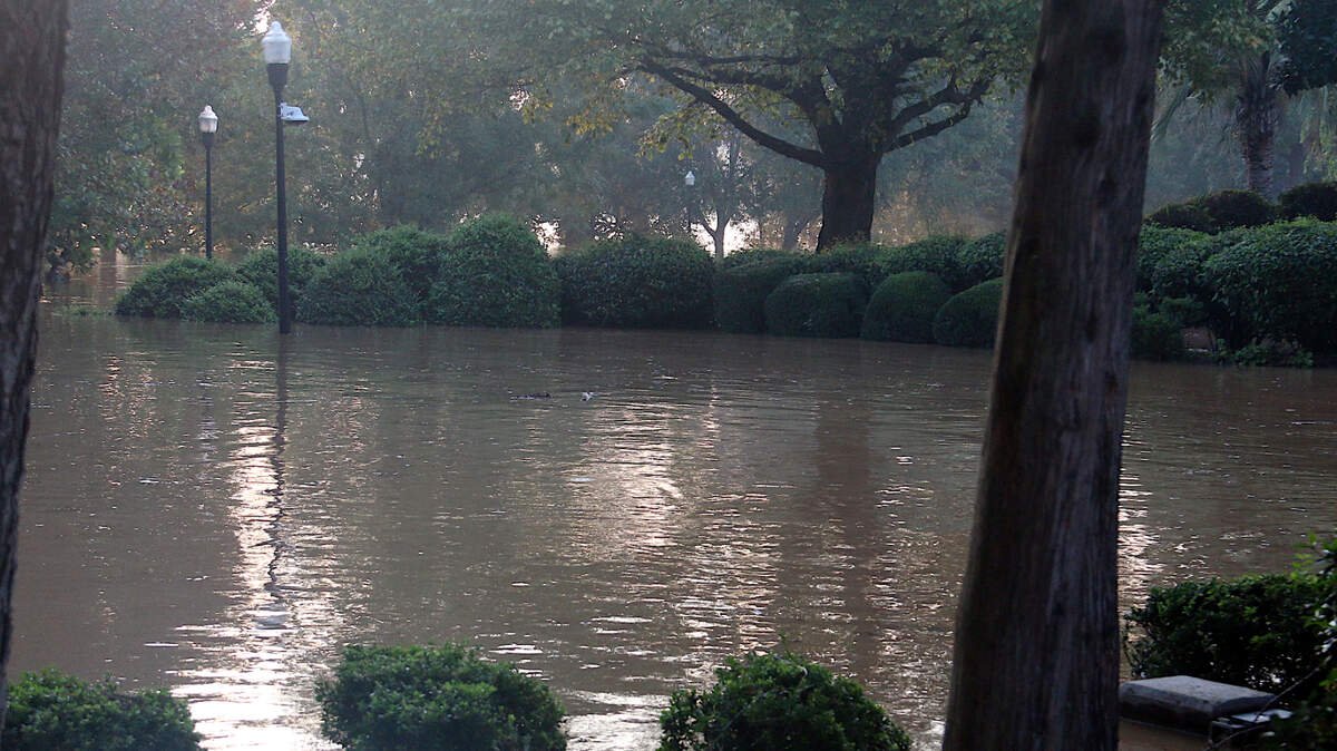 The West Columbia Riverwalk Amphitheater was underwater the morning of Sept. 30, 2024, as the Congaree River exceeded 30 feet following Hurricane Helene.