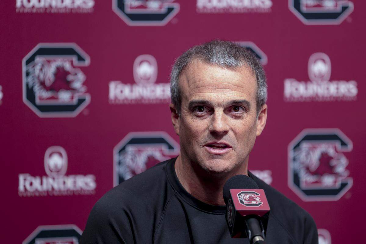 University of South Carolina head football coach Shane Beamer speaks during a press conference on Friday, Jan. 2, 2026.