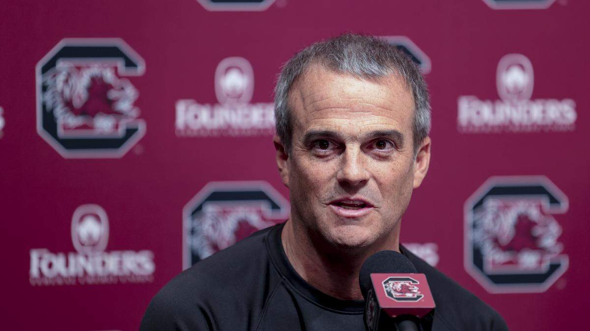 University of South Carolina head football coach Shane Beamer speaks during a press conference on Friday, Jan. 2, 2026.