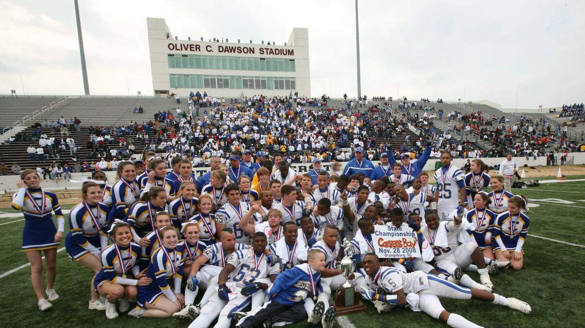 The Chesterfield Rams pose for a team photo in the Class A state football finals at Oliver C. Dawson Stadium in Orangeburg on Nov. 28, 2008. Chesterfield defeated Carvers Bay 21-0.