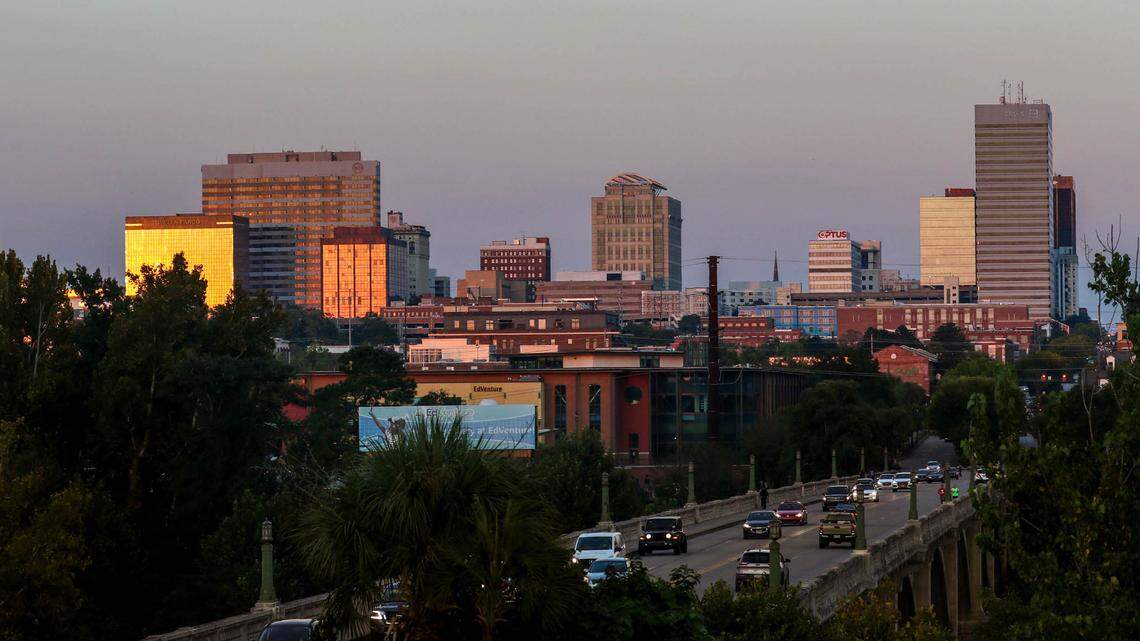 The Columbia skyline and the Gervais Street bridge as seen from West Columbia.